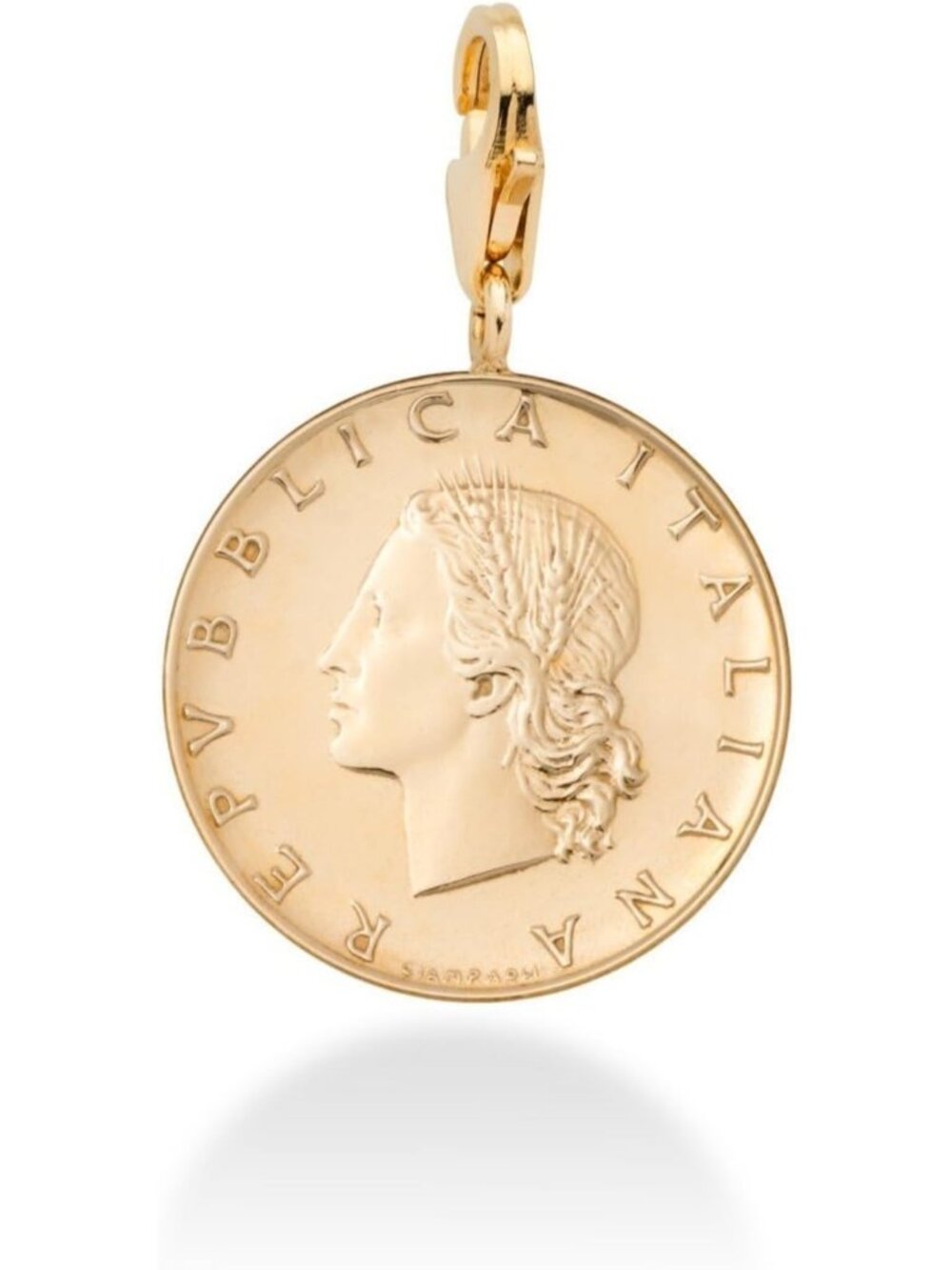 18K Gold Plated Sterling Silver Italian 20-Lira Coin Dangle Charm Pendant